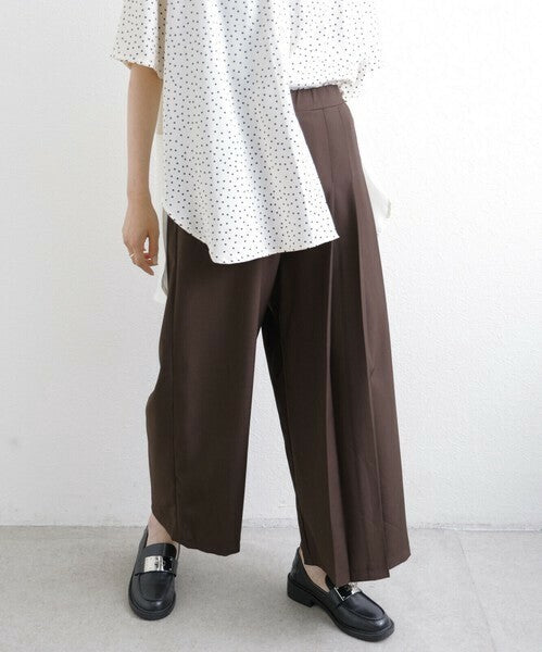 【M〜L】ワンサイドプリーツ ワイドパンツ｜アシンメトリーデザイン・ウエストゴム・ポリエステルストレッチ・comme soi 13833707