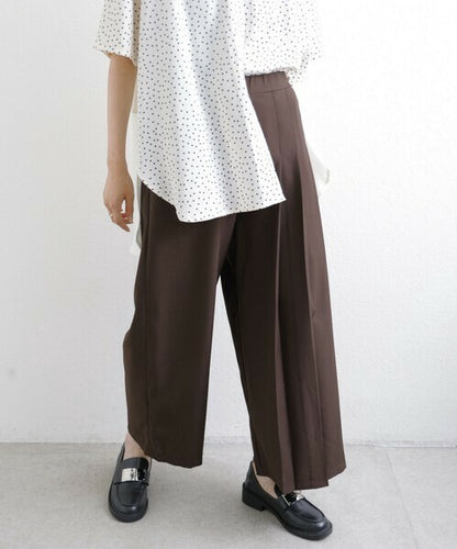 【M〜L】ワンサイドプリーツ ワイドパンツ｜アシンメトリーデザイン・ウエストゴム・ポリエステルストレッチ・comme soi 13833707