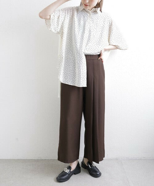 【M〜L】ワンサイドプリーツ ワイドパンツ｜アシンメトリーデザイン・ウエストゴム・ポリエステルストレッチ・comme soi 13833707