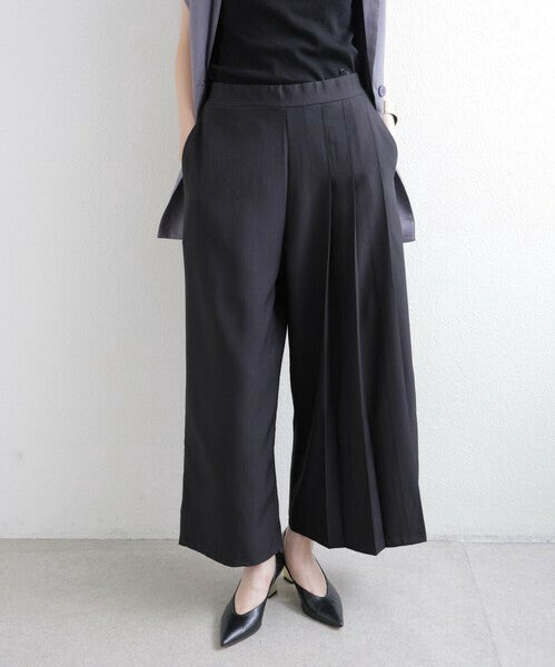 【M〜L】ワンサイドプリーツ ワイドパンツ｜アシンメトリーデザイン・ウエストゴム・ポリエステルストレッチ・comme soi 13833707