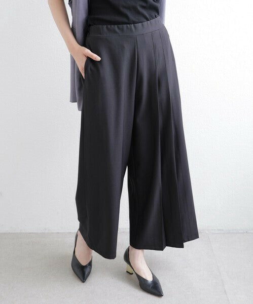 【M〜L】ワンサイドプリーツ ワイドパンツ｜アシンメトリーデザイン・ウエストゴム・ポリエステルストレッチ・comme soi 13833707