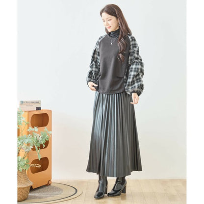 【M〜L】袖チェック切替トップス｜大人カジュアル・体型カバー・長袖プルオーバー・reve bleu N12-837