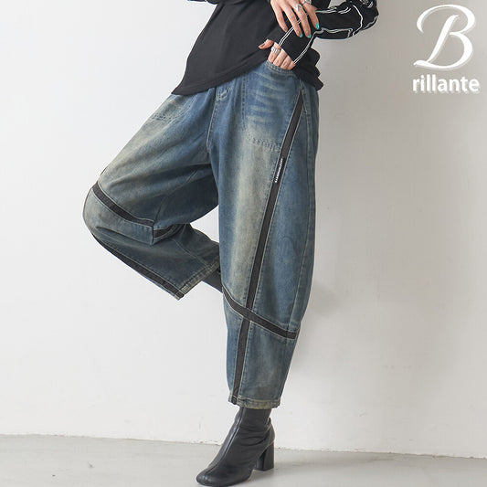 【1/中旬発送予定】【フリー】異素材ライン切替デニムパンツ｜BRILLANTE