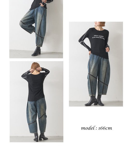【1/中旬発送予定】【フリー】異素材ライン切替デニムパンツ｜BRILLANTE