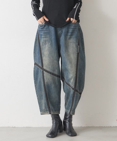 【1/中旬発送予定】【フリー】異素材ライン切替デニムパンツ｜BRILLANTE