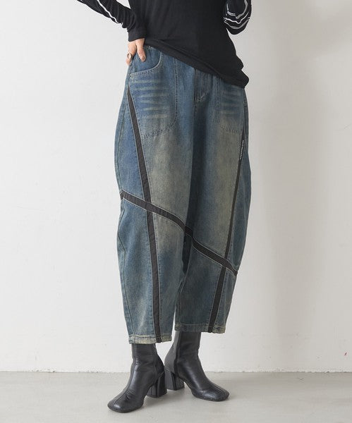 【1/中旬発送予定】【フリー】異素材ライン切替デニムパンツ｜BRILLANTE
