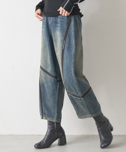 【1/中旬発送予定】【フリー】異素材ライン切替デニムパンツ｜BRILLANTE