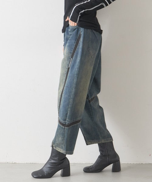 【1/中旬発送予定】【フリー】異素材ライン切替デニムパンツ｜BRILLANTE