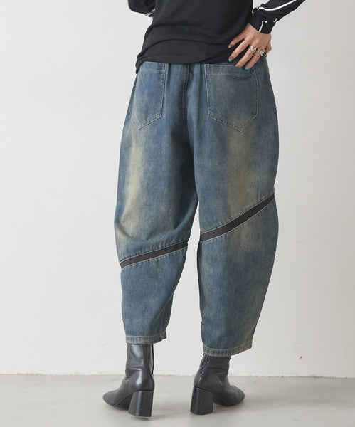 【1/中旬発送予定】【フリー】異素材ライン切替デニムパンツ｜BRILLANTE