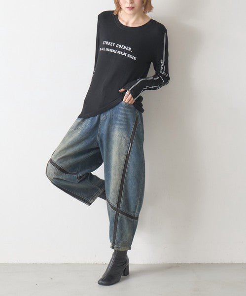 【1/中旬発送予定】【フリー】異素材ライン切替デニムパンツ｜BRILLANTE