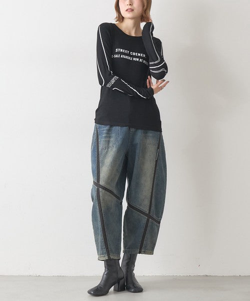 【1/中旬発送予定】【フリー】異素材ライン切替デニムパンツ｜BRILLANTE