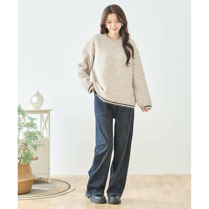 【M〜L・L〜LL】ウエストドローストリングストレートデニム｜TRUBE レディース ジーンズ 体型カバー ゆったり N52-132A