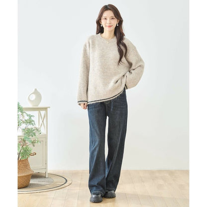 【M〜L・L〜LL】ウエストドローストリングストレートデニム｜TRUBE レディース ジーンズ 体型カバー ゆったり N52-132A