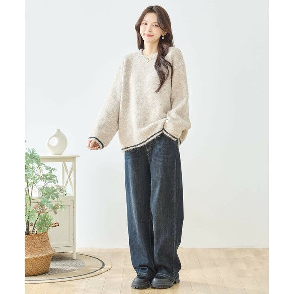 【M〜L・L〜LL】ウエストドローストリングストレートデニム｜TRUBE レディース ジーンズ 体型カバー ゆったり N52-132A