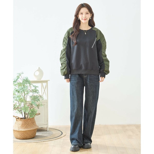 【M〜L・L〜LL】ウエストドローストリングストレートデニム｜TRUBE レディース ジーンズ 体型カバー ゆったり N52-132A