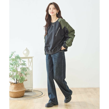 【M〜L・L〜LL】ウエストドローストリングストレートデニム｜TRUBE レディース ジーンズ 体型カバー ゆったり N52-132A