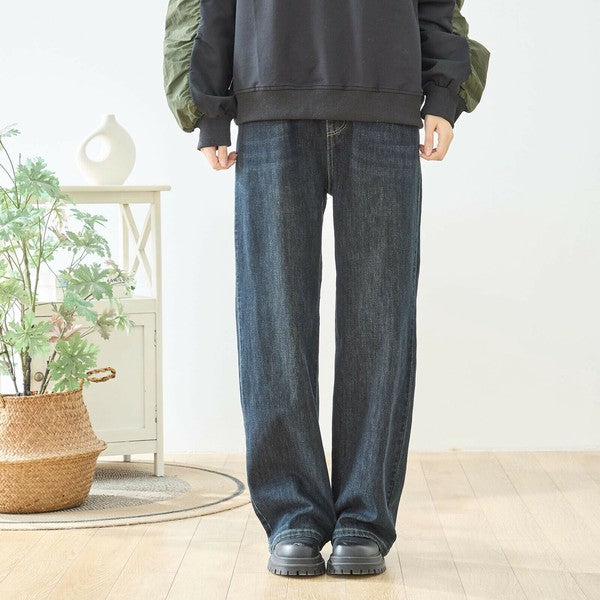 【M〜L・L〜LL】ウエストドローストリングストレートデニム｜TRUBE レディース ジーンズ 体型カバー ゆったり N52-132A