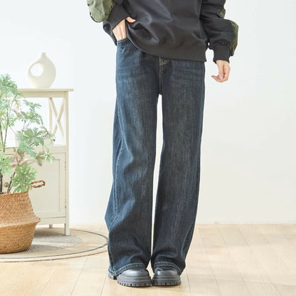 【M〜L・L〜LL】ウエストドローストリングストレートデニム｜TRUBE レディース ジーンズ 体型カバー ゆったり N52-132A