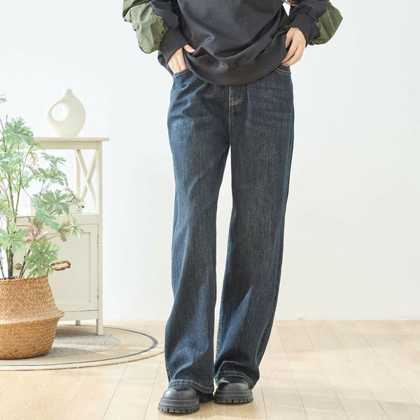 【M〜L・L〜LL】ウエストドローストリングストレートデニム｜TRUBE レディース ジーンズ 体型カバー ゆったり N52-132A