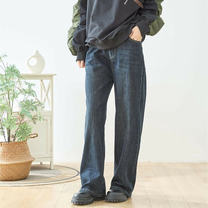 【M〜L・L〜LL】ウエストドローストリングストレートデニム｜TRUBE レディース ジーンズ 体型カバー ゆったり N52-132A