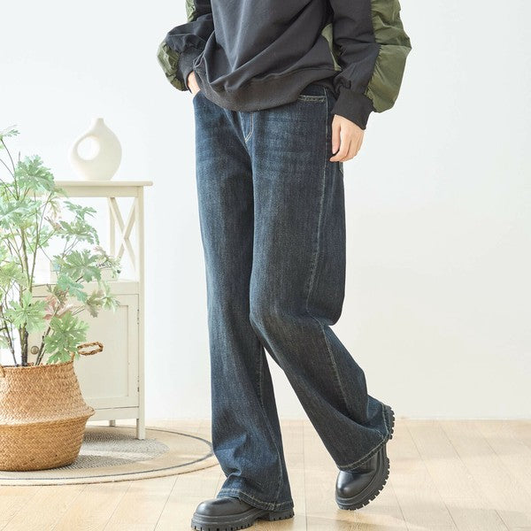 【M〜L・L〜LL】ウエストドローストリングストレートデニム｜TRUBE レディース ジーンズ 体型カバー ゆったり N52-132A