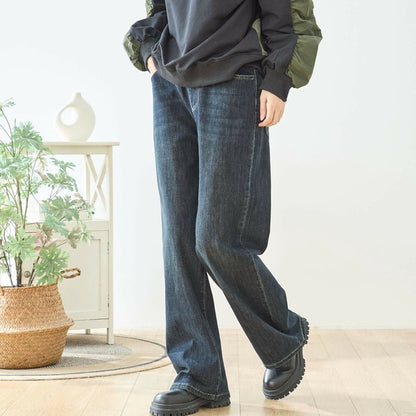 【M〜L・L〜LL】ウエストドローストリングストレートデニム｜TRUBE レディース ジーンズ 体型カバー ゆったり N52-132A