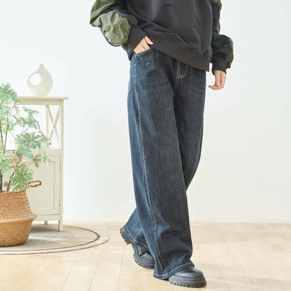 【M〜L・L〜LL】ウエストドローストリングストレートデニム｜TRUBE レディース ジーンズ 体型カバー ゆったり N52-132A