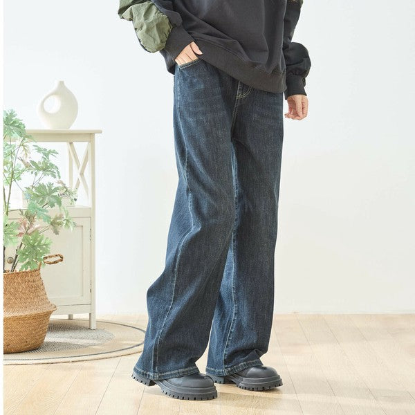 【M〜L・L〜LL】ウエストドローストリングストレートデニム｜TRUBE レディース ジーンズ 体型カバー ゆったり N52-132A