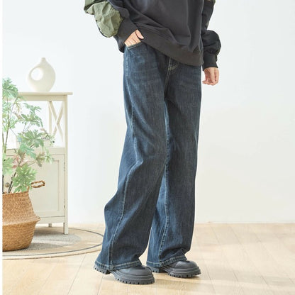 【M〜L・L〜LL】ウエストドローストリングストレートデニム｜TRUBE レディース ジーンズ 体型カバー ゆったり N52-132A