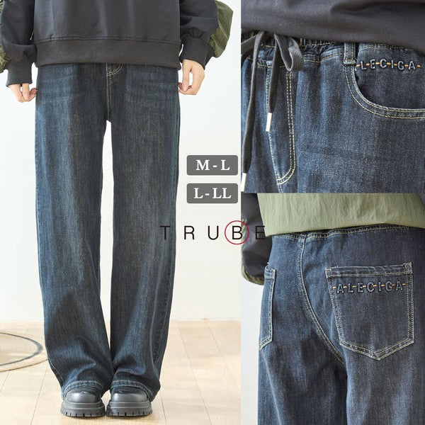 【M〜L・L〜LL】ウエストドローストリングストレートデニム｜TRUBE レディース ジーンズ 体型カバー ゆったり N52-132A