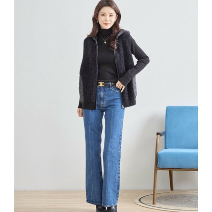 【M〜L】星柄キルティングブークレニットベスト｜TRUBE レディース フード付き 異素材切替 ジップ 前開き N35-025A