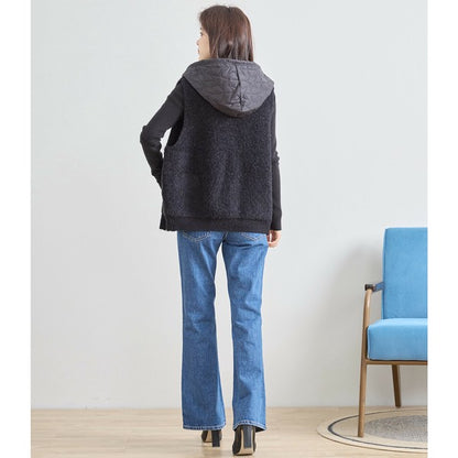 【M〜L】星柄キルティングブークレニットベスト｜TRUBE レディース フード付き 異素材切替 ジップ 前開き N35-025A