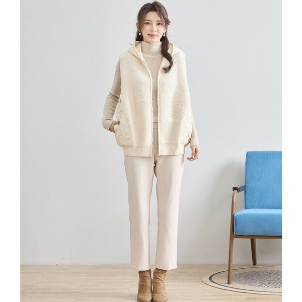 【M〜L】星柄キルティングブークレニットベスト｜TRUBE レディース フード付き 異素材切替 ジップ 前開き N35-025A