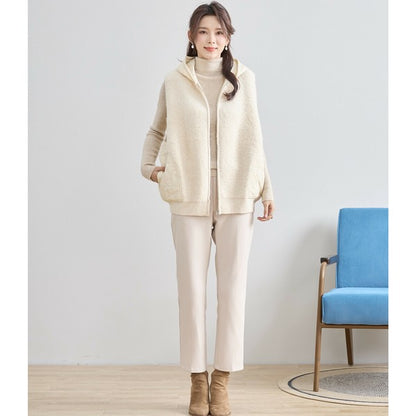 【M〜L】星柄キルティングブークレニットベスト｜TRUBE レディース フード付き 異素材切替 ジップ 前開き N35-025A