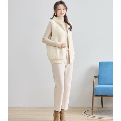 【M〜L】星柄キルティングブークレニットベスト｜TRUBE レディース フード付き 異素材切替 ジップ 前開き N35-025A