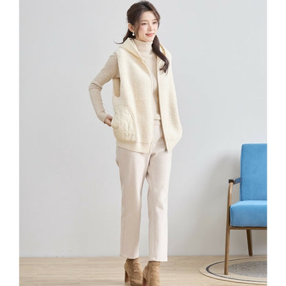 【M〜L】星柄キルティングブークレニットベスト｜TRUBE レディース フード付き 異素材切替 ジップ 前開き N35-025A