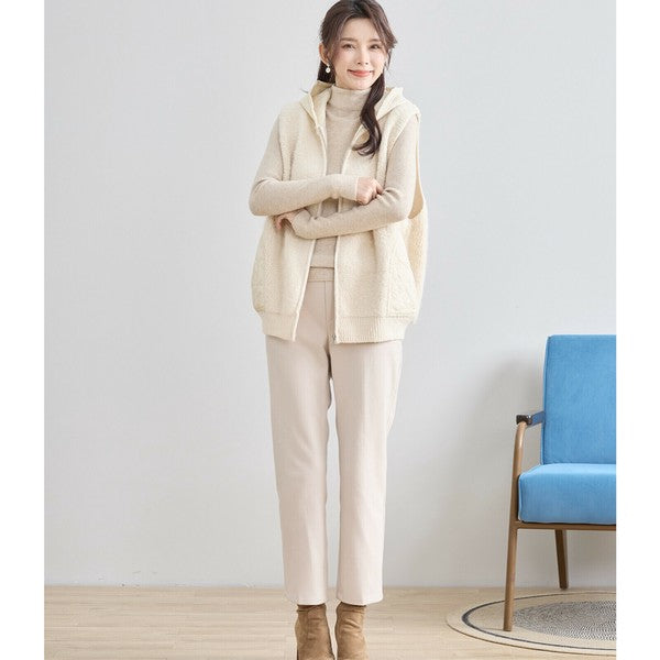 【M〜L】星柄キルティングブークレニットベスト｜TRUBE レディース フード付き 異素材切替 ジップ 前開き N35-025A