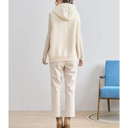 【M〜L】星柄キルティングブークレニットベスト｜TRUBE レディース フード付き 異素材切替 ジップ 前開き N35-025A