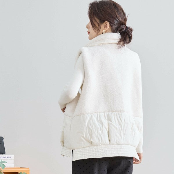 【M〜L】軽量ボア×ナイロン切替ベスト｜暖かジップアップ・異素材デザイン・秋冬レイヤードスタイル TRUBE｜N32-010A