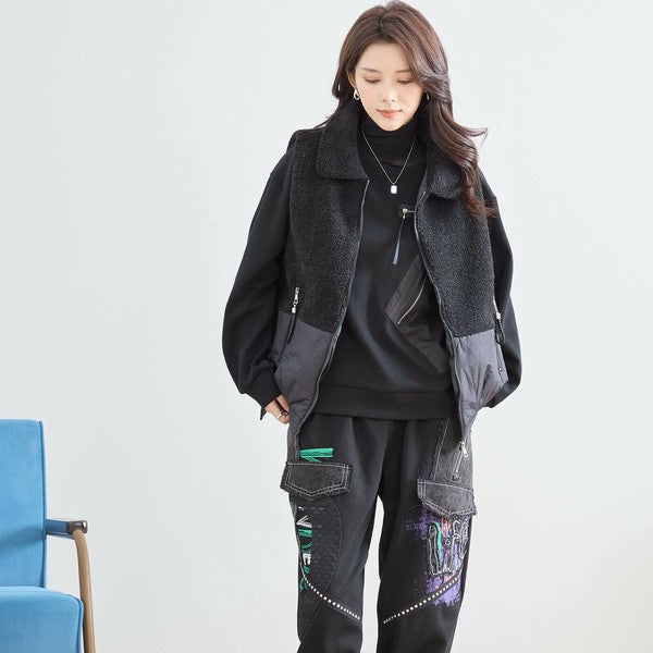 M〜L】軽量ボア×ナイロン切替ベスト｜暖かジップアップ・異素材