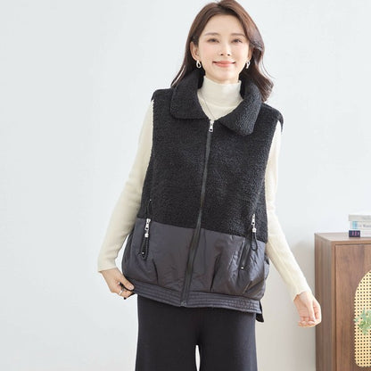 【M〜L】軽量ボア×ナイロン切替ベスト｜暖かジップアップ・異素材デザイン・秋冬レイヤードスタイル TRUBE｜N32-010A
