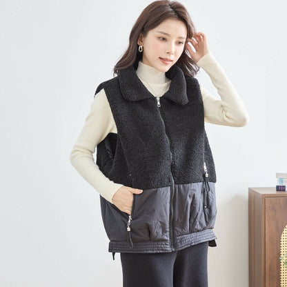 【M〜L】軽量ボア×ナイロン切替ベスト｜暖かジップアップ・異素材デザイン・秋冬レイヤードスタイル TRUBE｜N32-010A