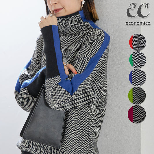 【M〜L】配色ライン入りハイネックニット｜Economico