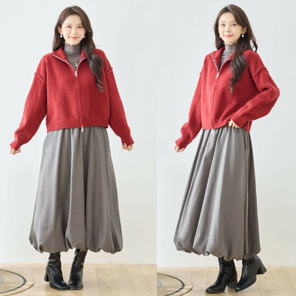 【M〜L】ダブルジップアップニットジャケット｜軽やかニットアウター・ショート丈・reve bleu N25-274