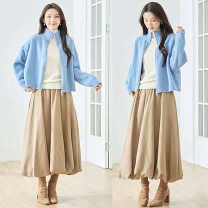 【M〜L】ダブルジップアップニットジャケット｜軽やかニットアウター・ショート丈・reve bleu N25-274