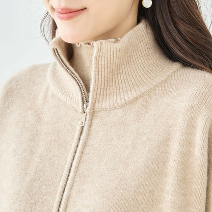 【M〜L】ダブルジップアップニットジャケット｜軽やかニットアウター・ショート丈・reve bleu N25-274