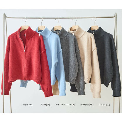 【M〜L】ダブルジップアップニットジャケット｜軽やかニットアウター・ショート丈・reve bleu N25-274