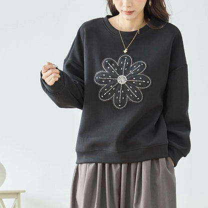 【L〜LL】フラワービジュ刺繍スウェットプルオーバー｜華やかモチーフ×ゆったり体型カバー・TRUBE N12-884