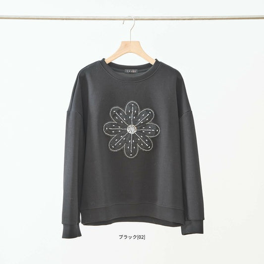 【L〜LL】フラワービジュ刺繍スウェットプルオーバー｜華やかモチーフ×ゆったり体型カバー・TRUBE N12-884
