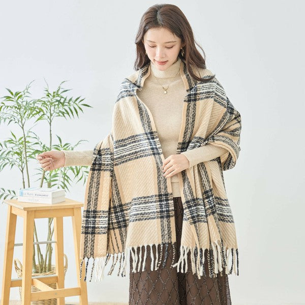 秋冬】チェックフリンジ大判ストール｜ふんわり柔らか・ショール使いも